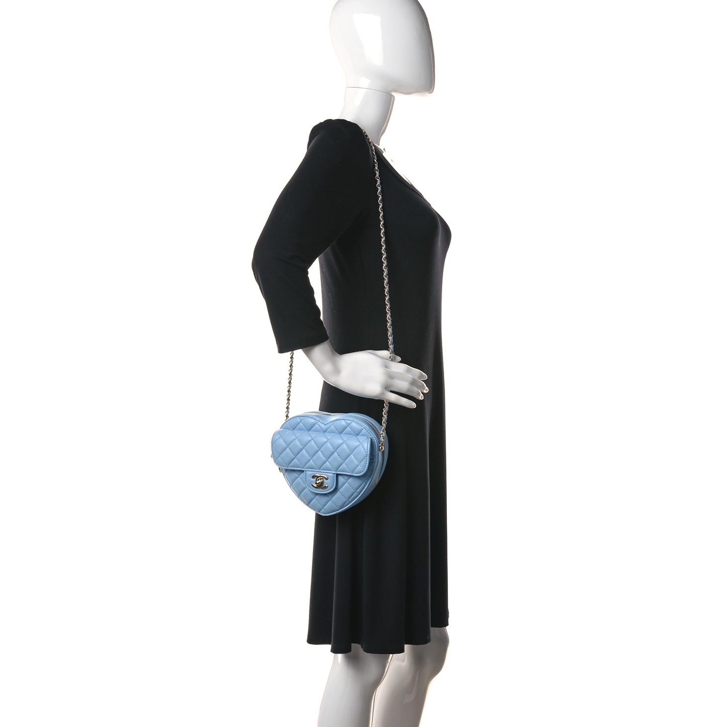 Lambskin Quilted CC In Love Heart Clutch With Chain Light Blue