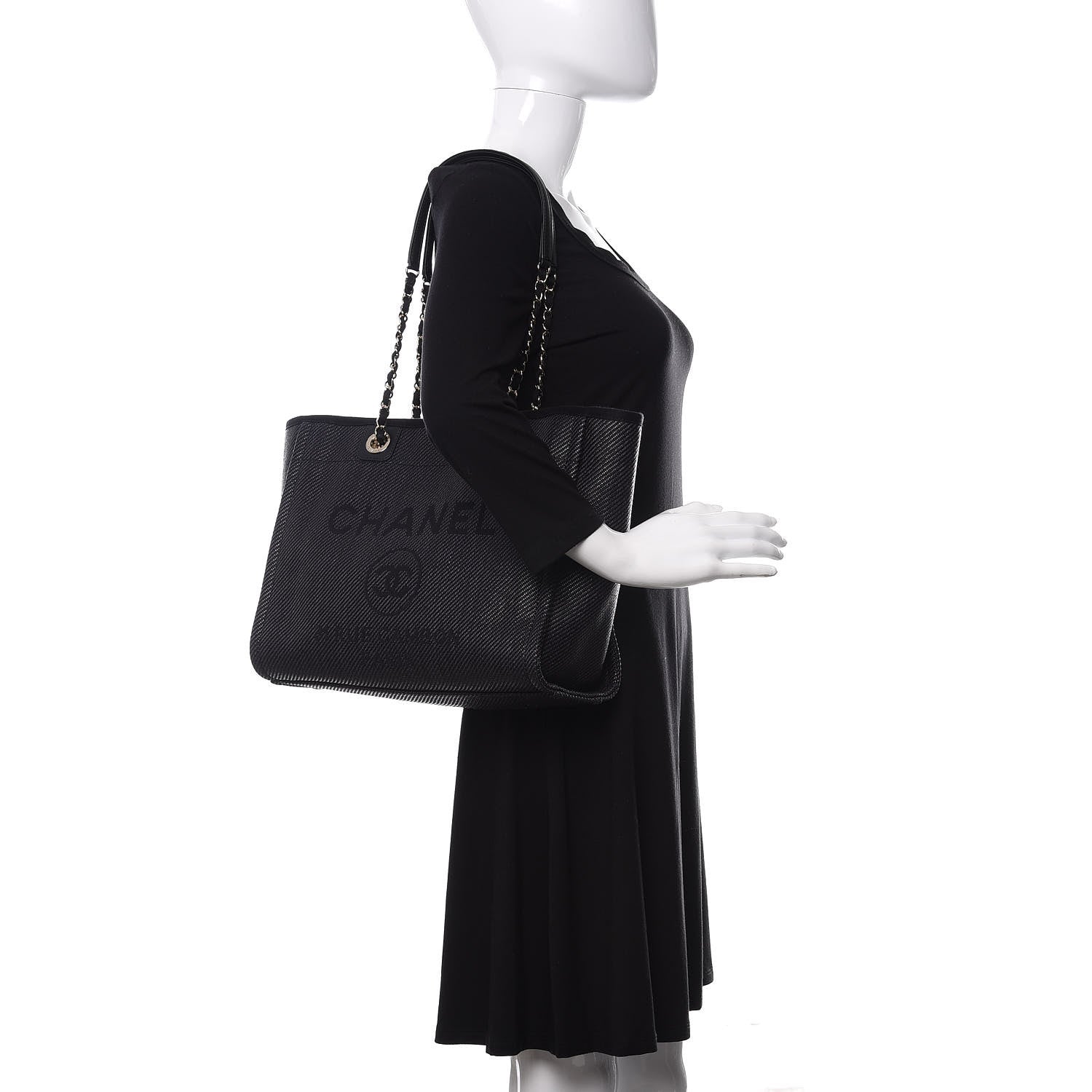 Chanel Mixed Fibers Calfskin Small Deauville Tote Black 2 of 10