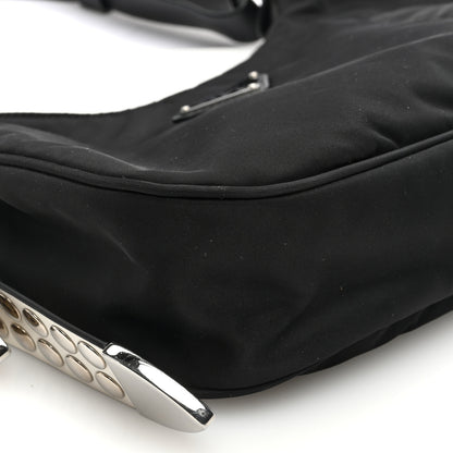 Prada Tessuto Nylon Studded New Vela Hobo Black White 8 of 11