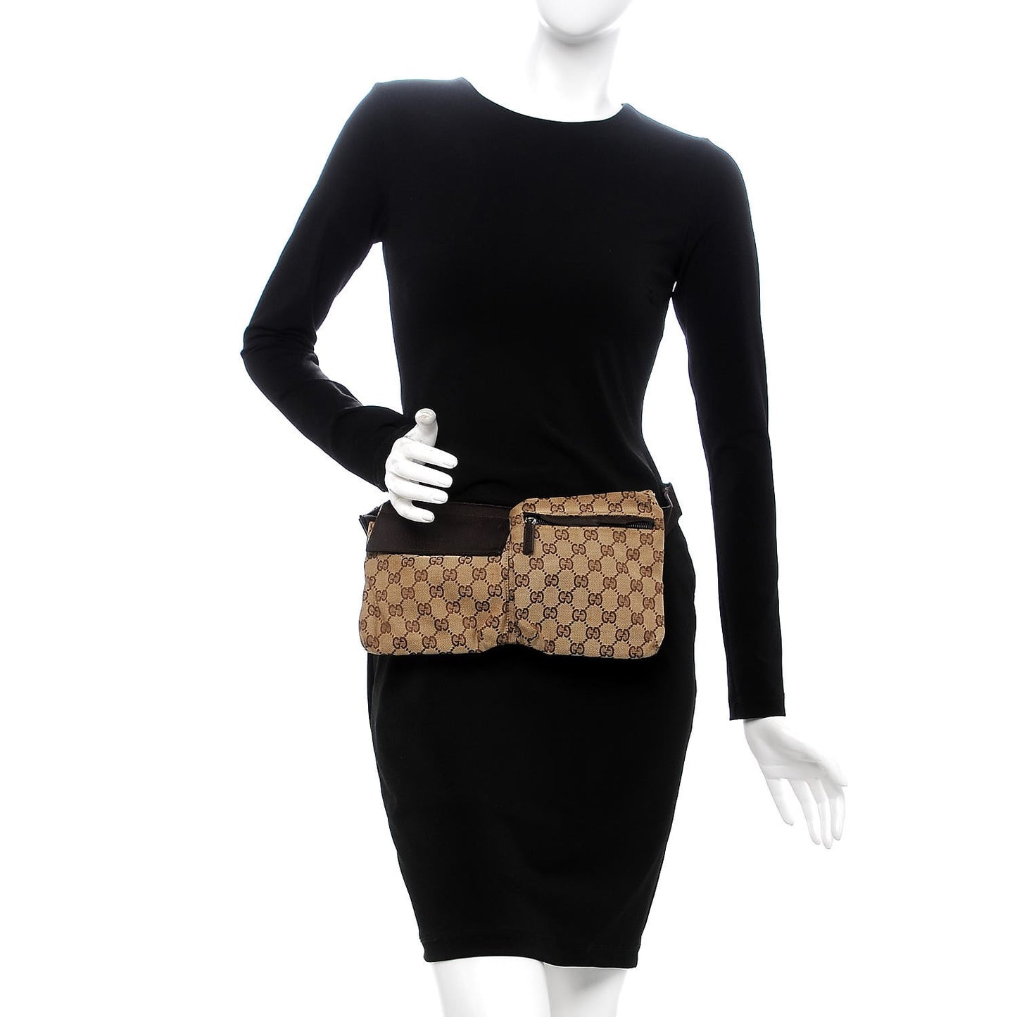 GG Monogram Double Pocket Belt Bag Dark Brown