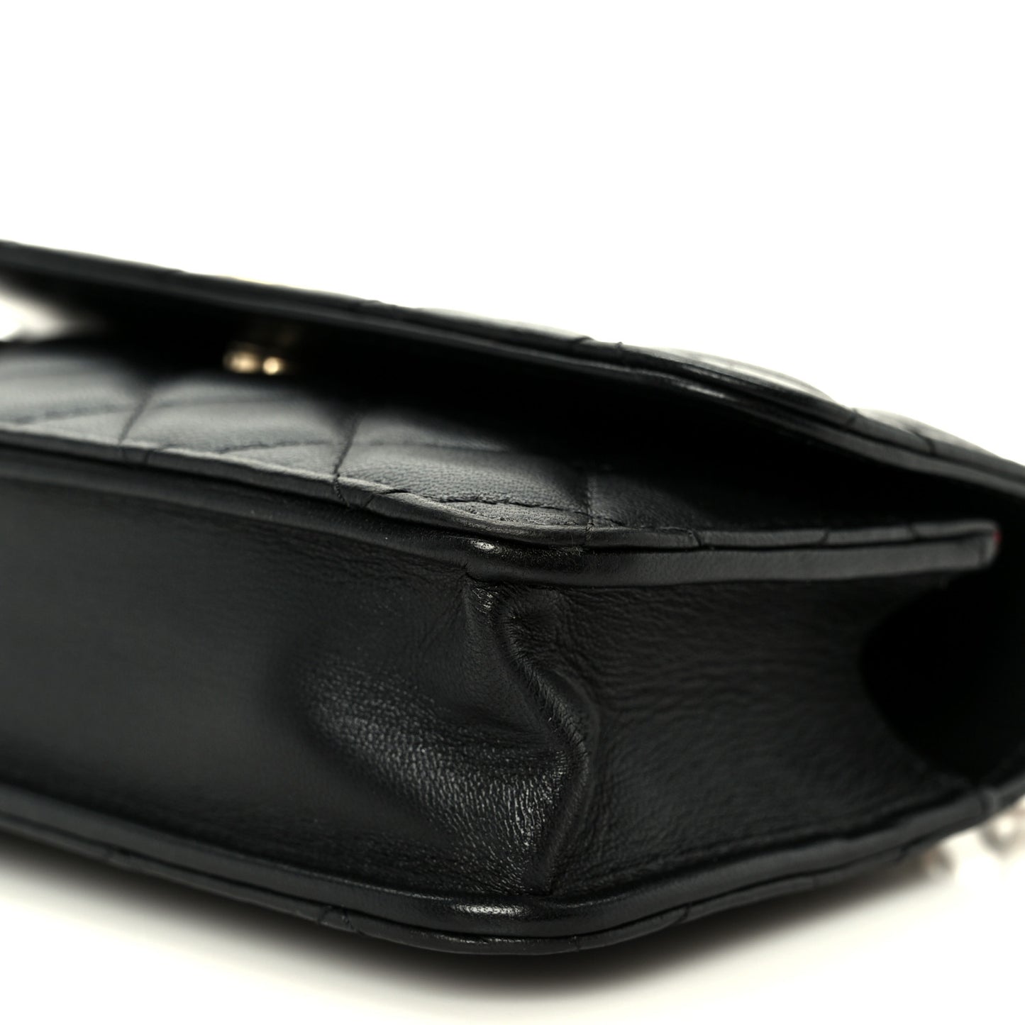 Lambskin Quilted Sweet Camellia Flap Phone Holder With Chain Black