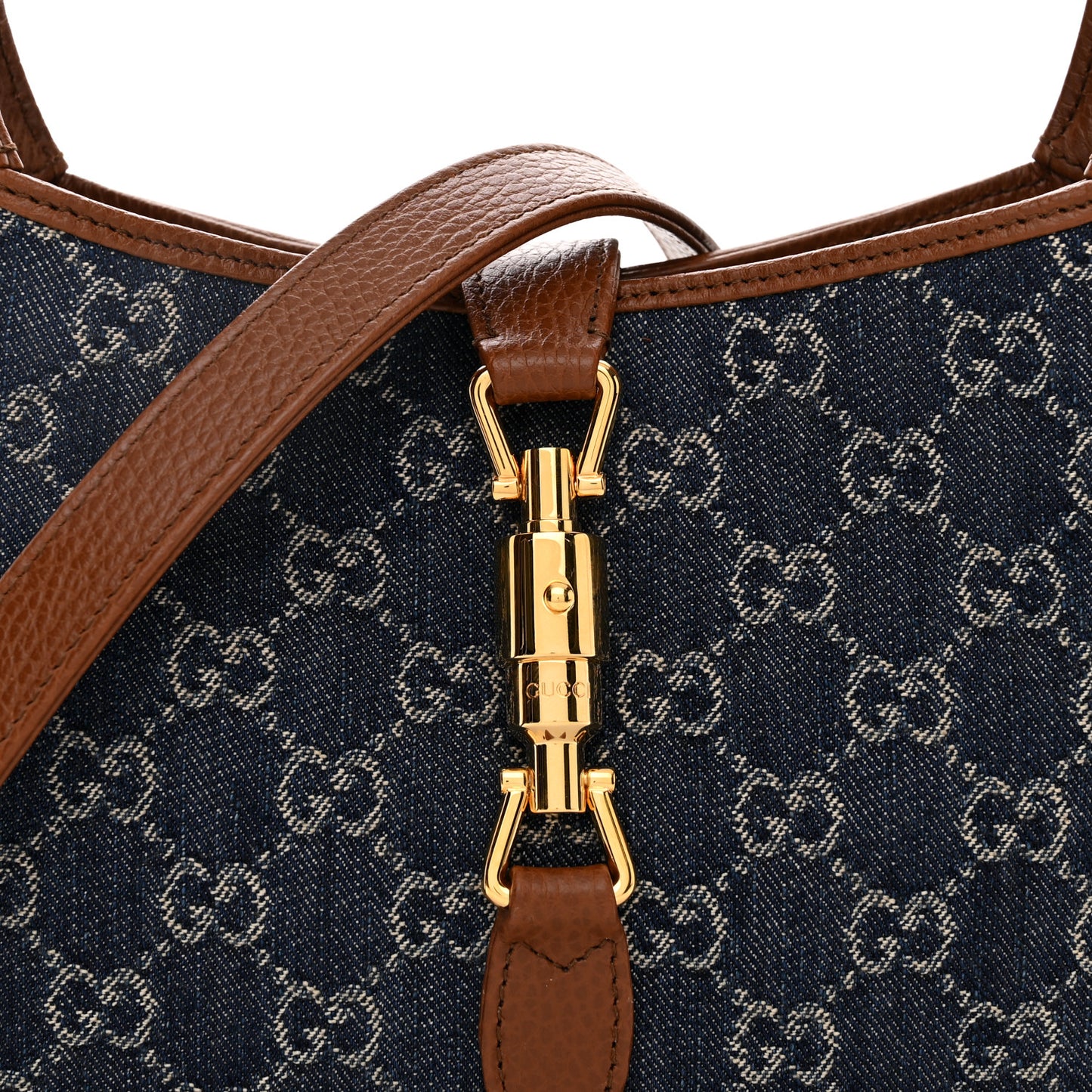 New Denim GG Monogram Calfskin Small Jackie 1961 Hobo Blue Tea Cuir