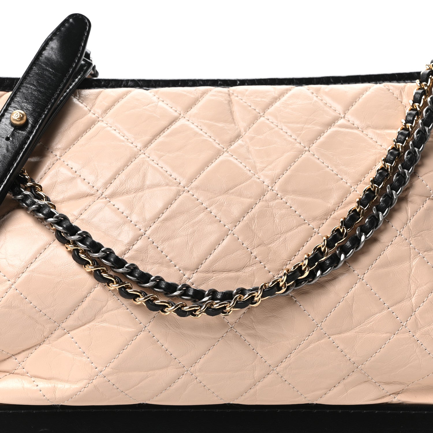 Chanel Aged Calfskin Quilted Large Gabrielle Hobo Beige Black 8 of 10
