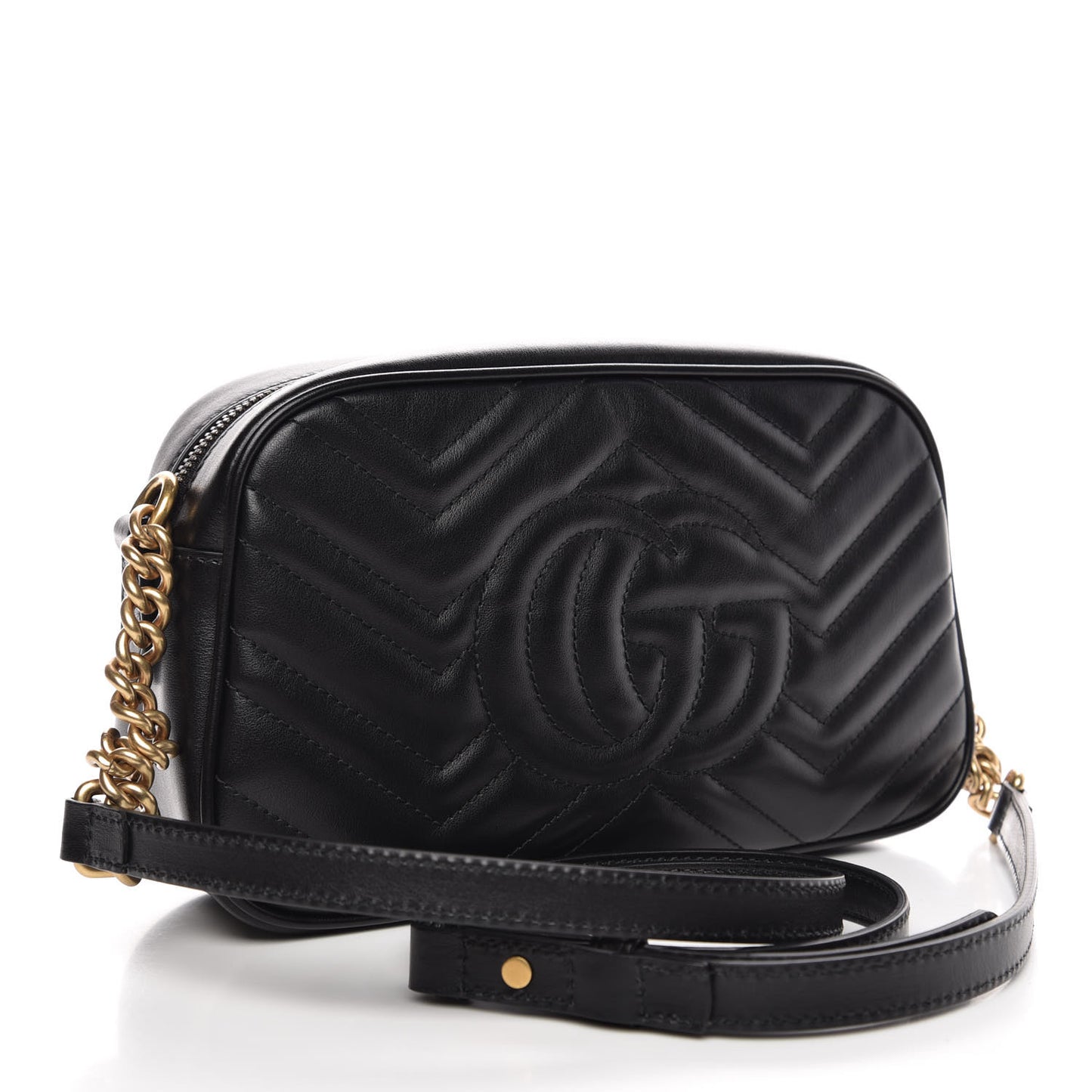 Calfskin Matelasse Small GG Marmont Chain Shoulder Bag Black