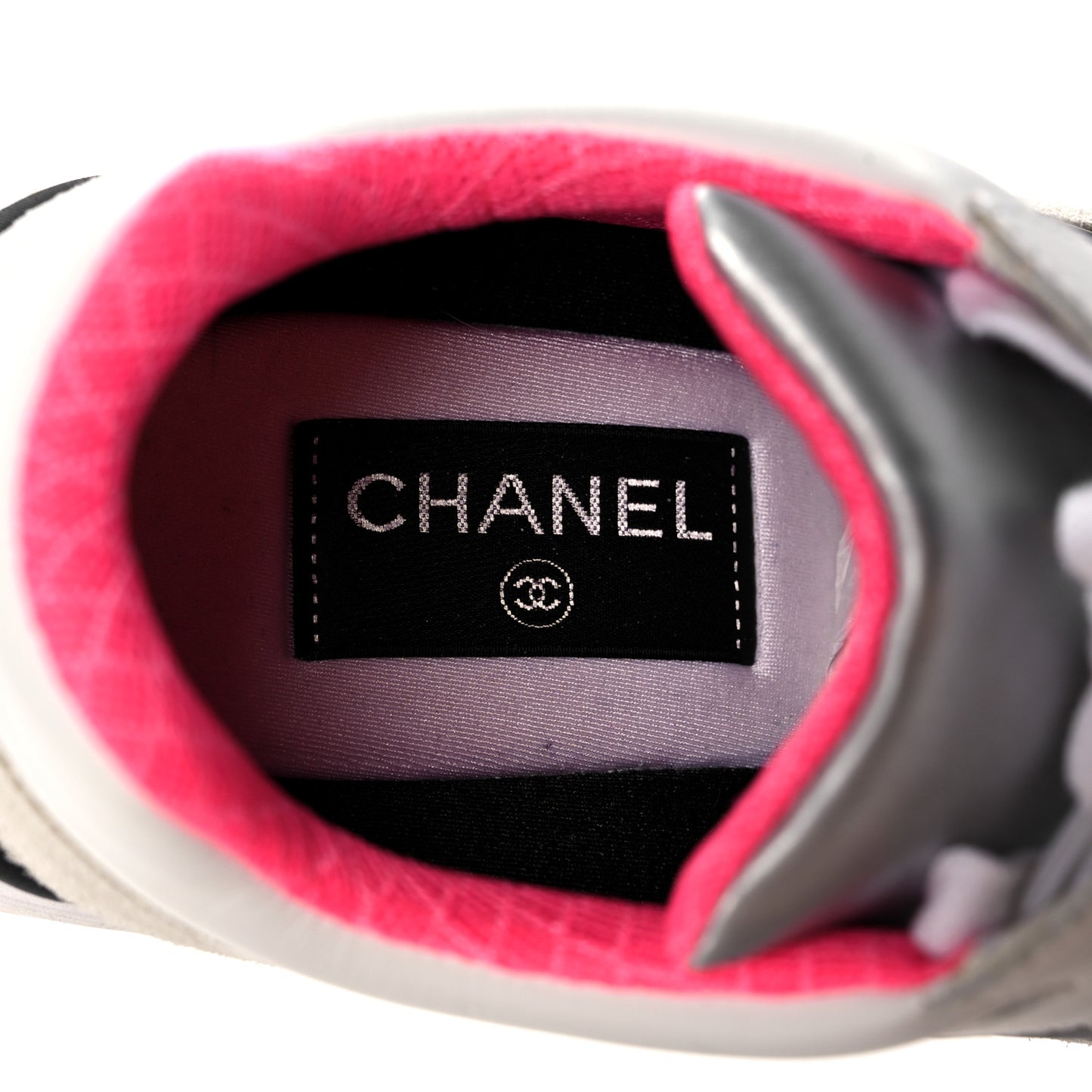 Calfskin Fabric Sneakers 40 White Silver Fluo Pink