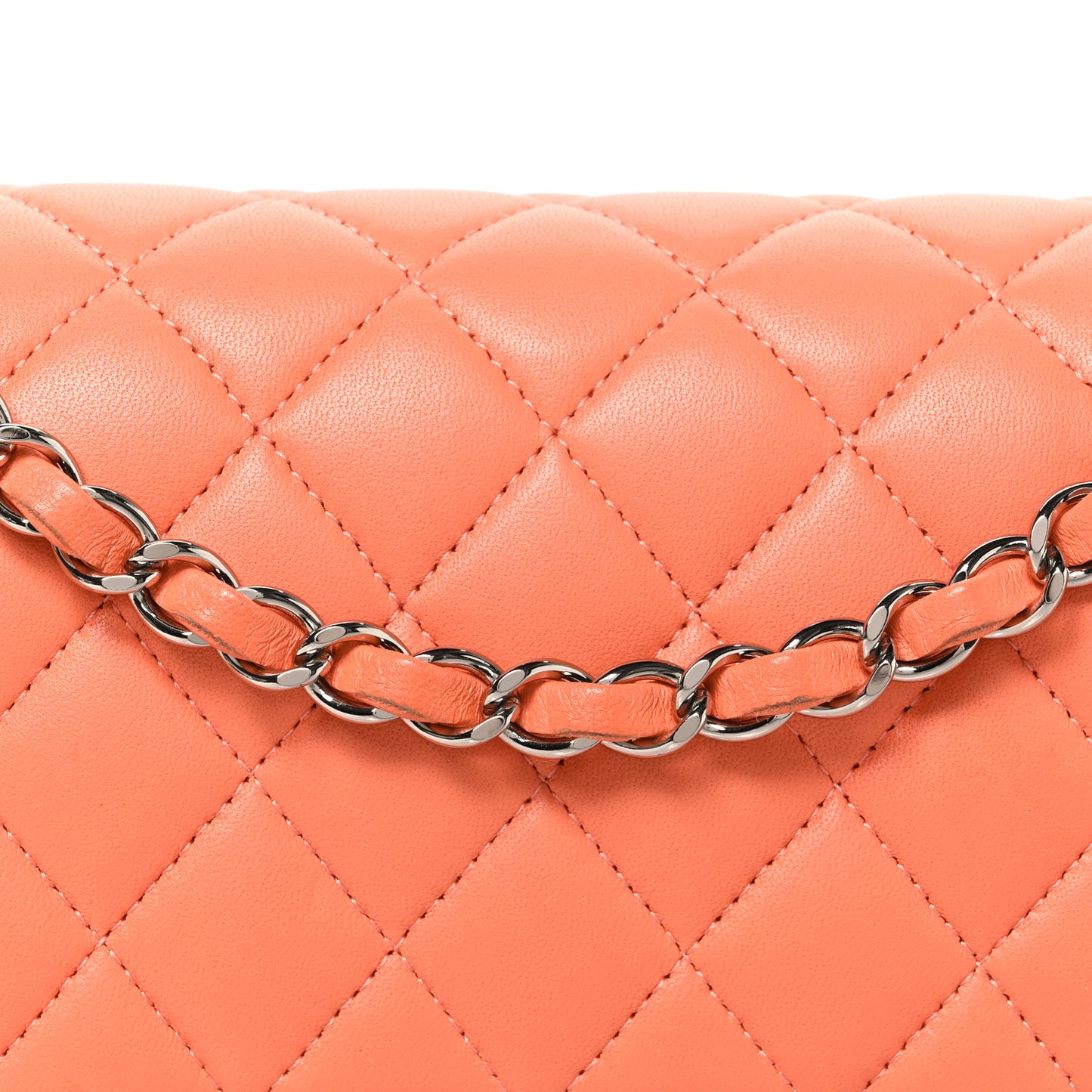 Lambskin Quilted Medium Double Flap Orange