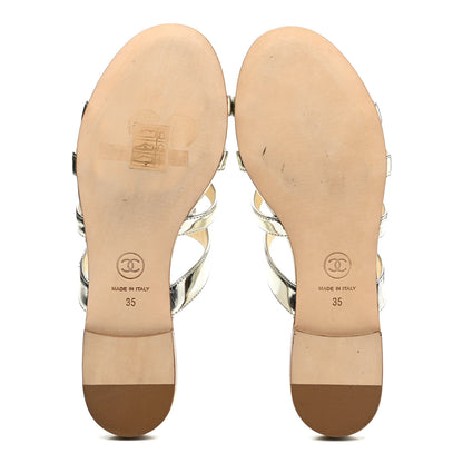 Chanel Metallic Calfskin Flat Sandals 35 Silver 5 of 9