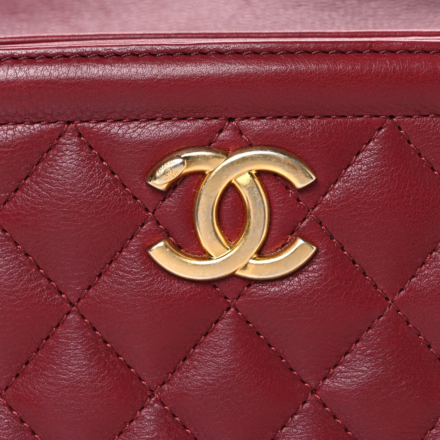Calfskin Quilted CC Medium Vanity Case Dark Red