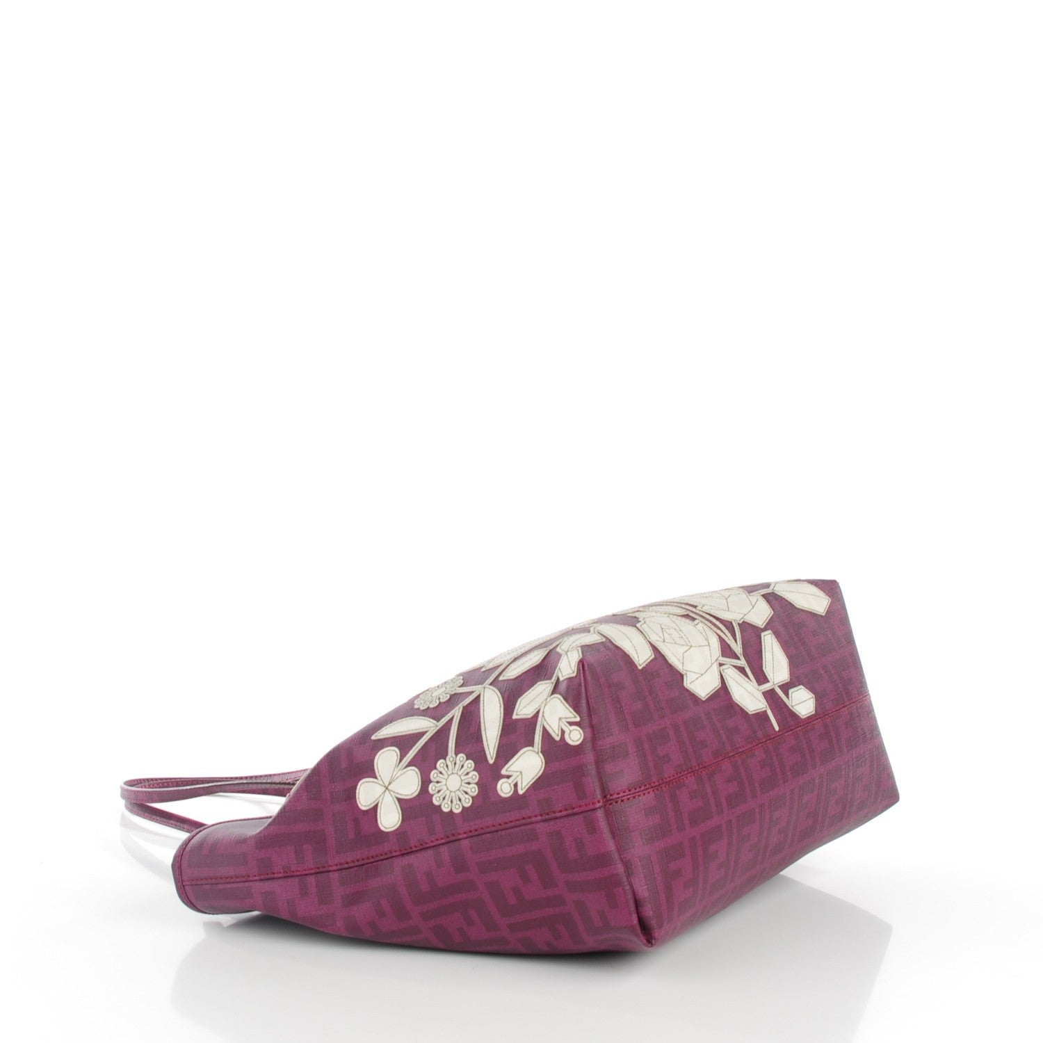 Fendi Zucca Spalmati Floral Embroidered Large Roll Tote Purple 4 of 9