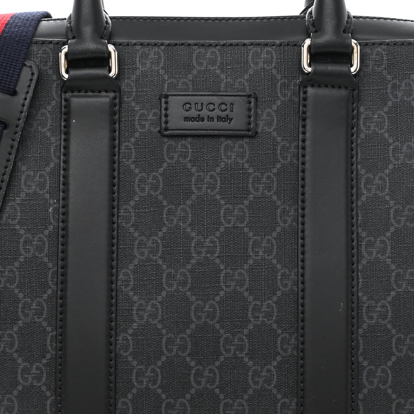 GG Supreme Monogram Appia Calfskin Web Briefcase Black