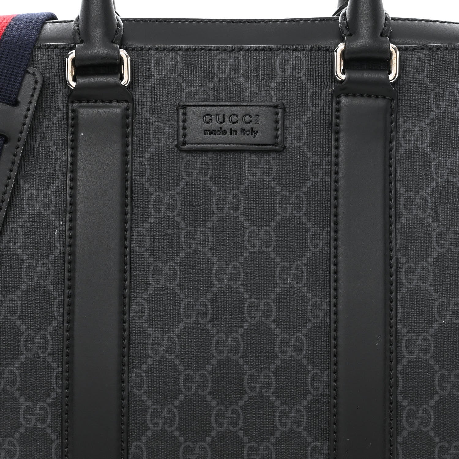 Gucci GG Supreme Monogram Appia Calfskin Web Briefcase Black 7 of 9
