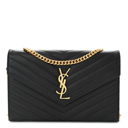 Saint Laurent Grain De Poudre Matelasse Chevron Monogram Chain Wallet Black 1 of 10
