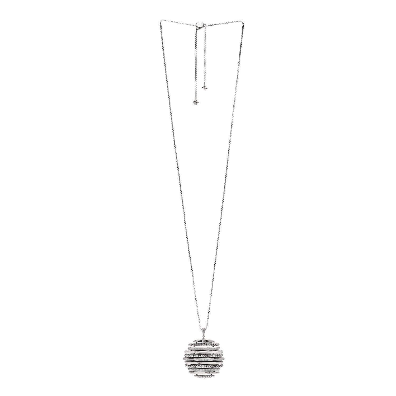 David Yurman Sterling Silver Diamond Tides Pendant Necklace 3 of 5