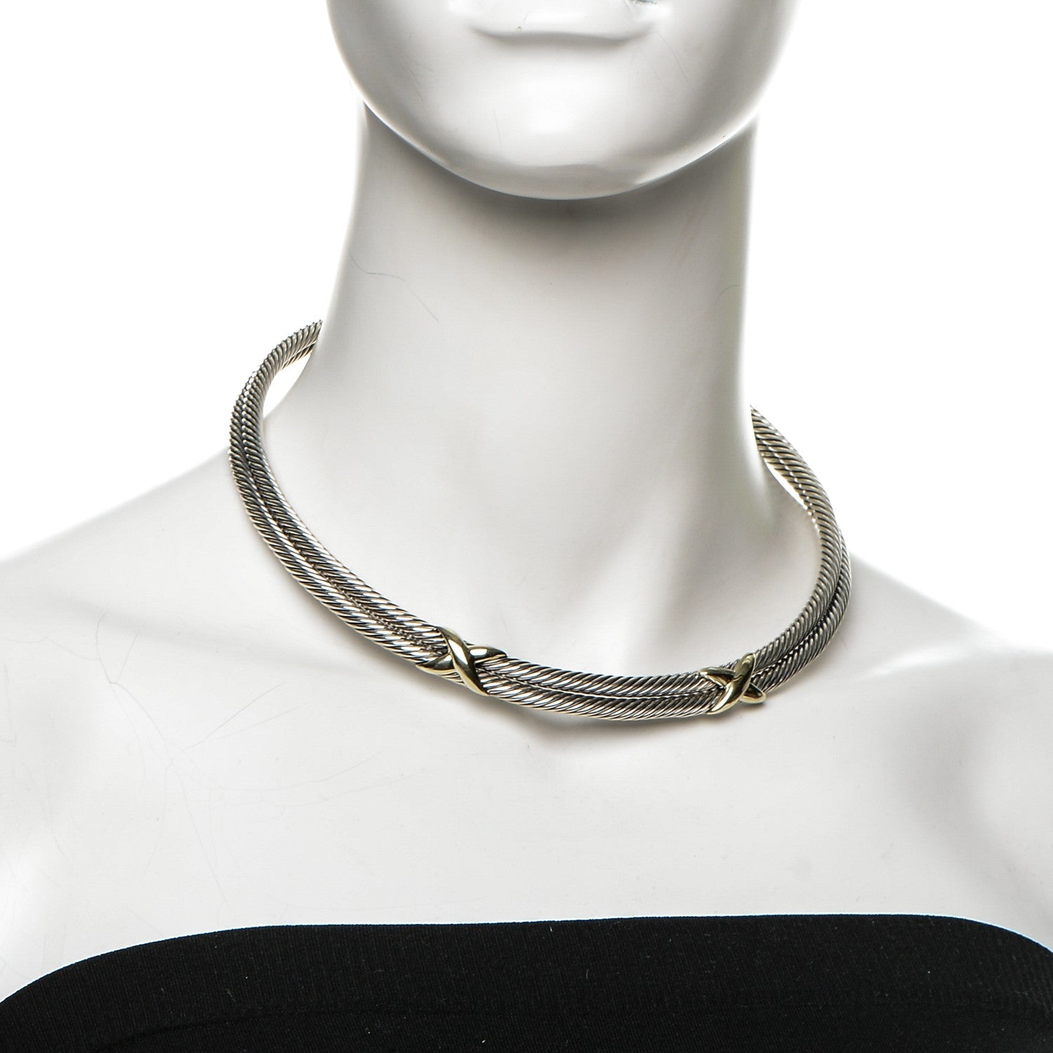 David Yurman Sterling Silver 14K Yellow Gold Double X Station Collar Necklace 2 of 6