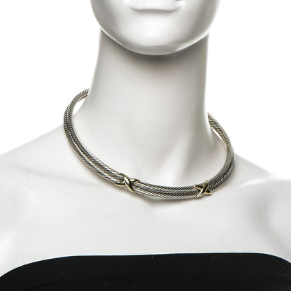 David Yurman Sterling Silver 14K Yellow Gold Double X Station Collar Necklace 2 of 6