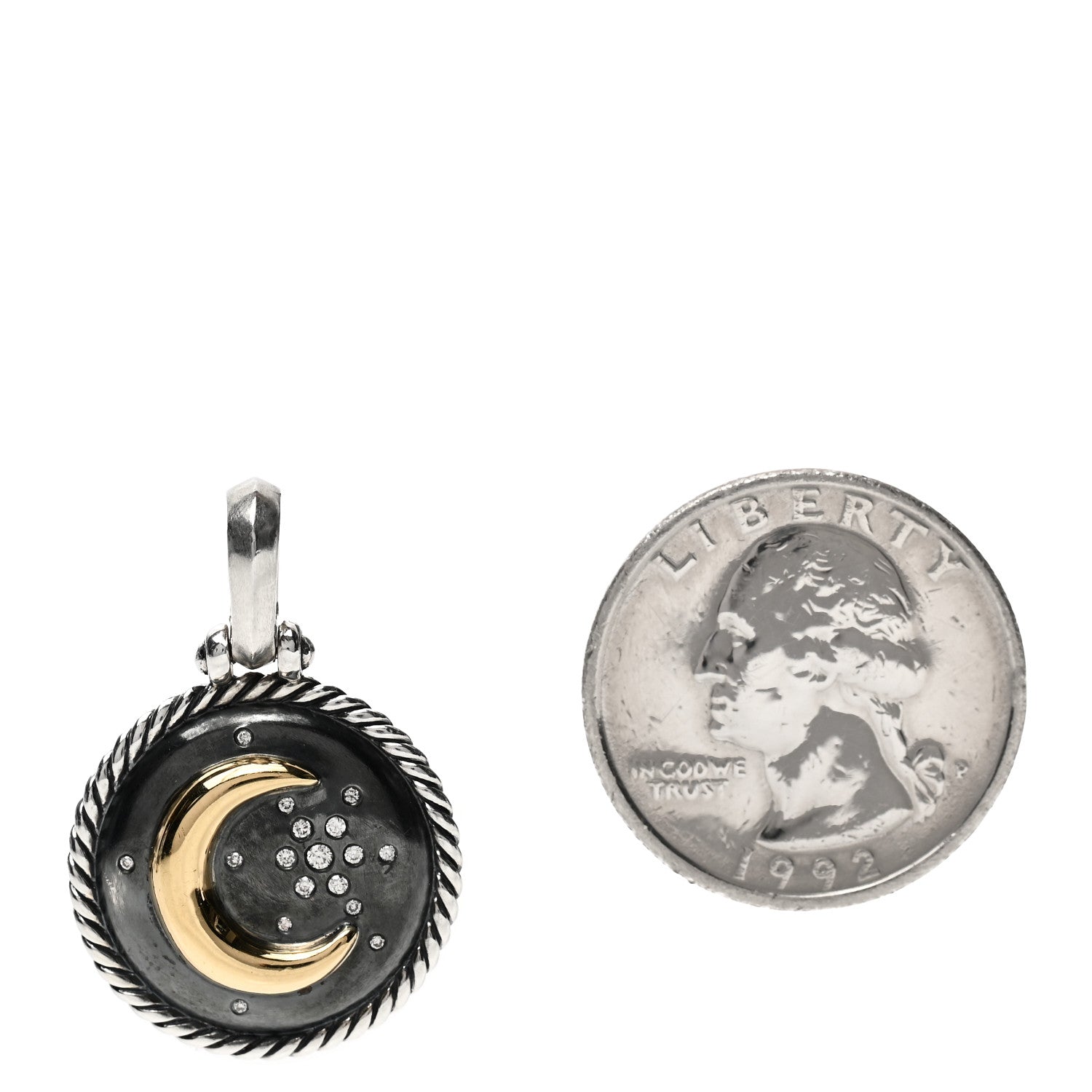 David Yurman Sterling Silver 18K Yellow Gold Diamond Moon & Star Amulet Charm 2 of 3