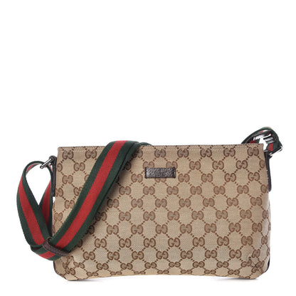 Gucci Monogram Web Small Flat Messenger Crossbody Dark Brown 1 of 10