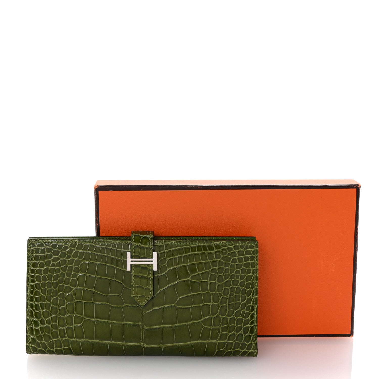 Hermes Shiny Alligator Bearn Wallet Cactus 8 of 8