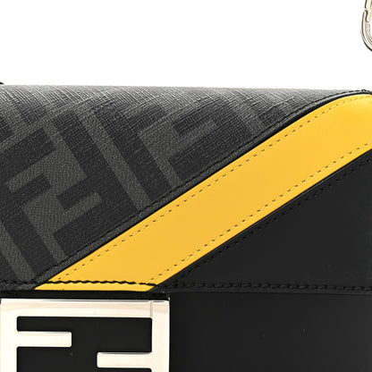 Fendi Glazed Fabric Vitello Liberty FF 1974 Diagonal Baguette Black Sunflower 8 of 10