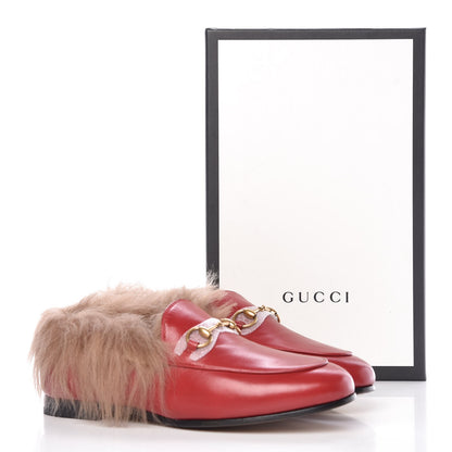 Gucci Malaga Kid Fur Womens Jordaan Loafers 37 Hibiscus Red Natural 9 of 9
