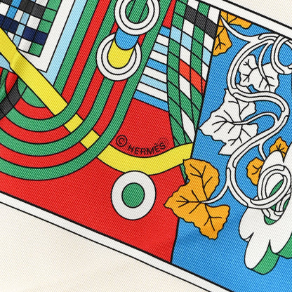 Hermes Silk De l'Ombrelle Aux Duels Double Face Scarf 90 Grege Bleu Vif Multicolor 3 of 5