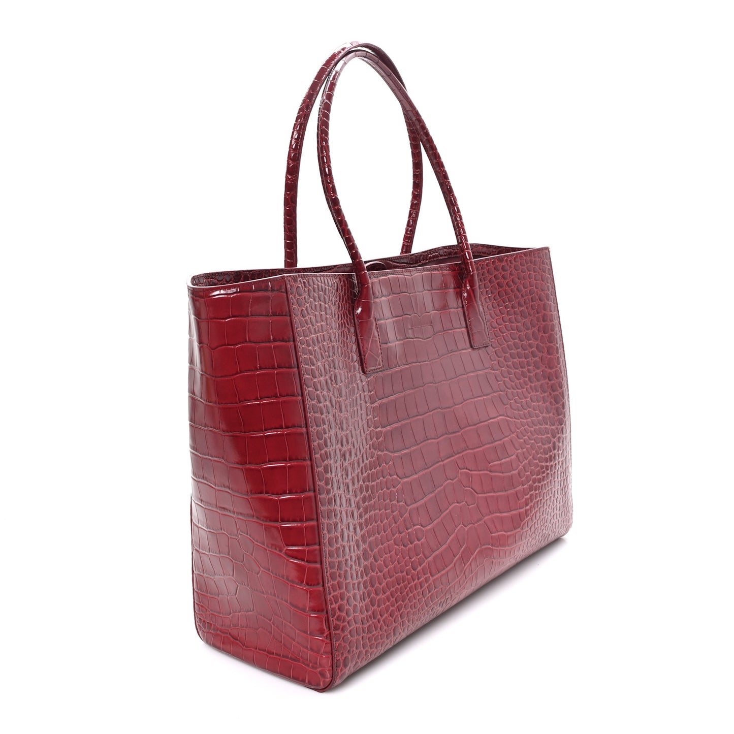 Calfskin Crocodile Embossed Archetype Large Shopping Tote Burgundy Burgundy