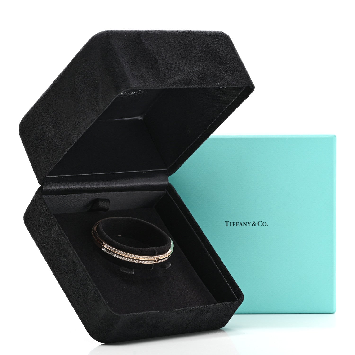 Tiffany 18K Rose Gold Diamond T Hinged Pave Bracelet 4 of 4