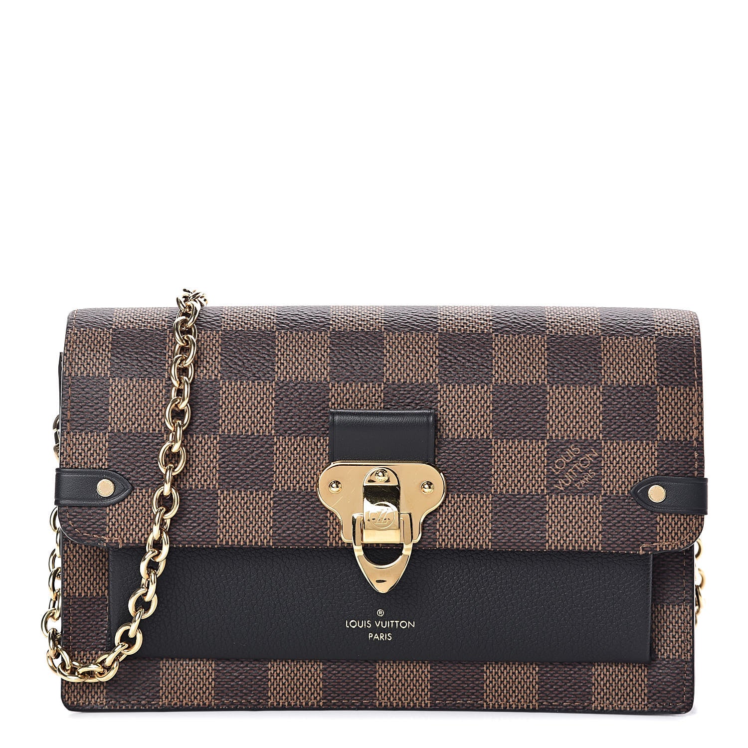Louis Vuitton Damier Ebene Vavin Chain Wallet Black 1 of 9