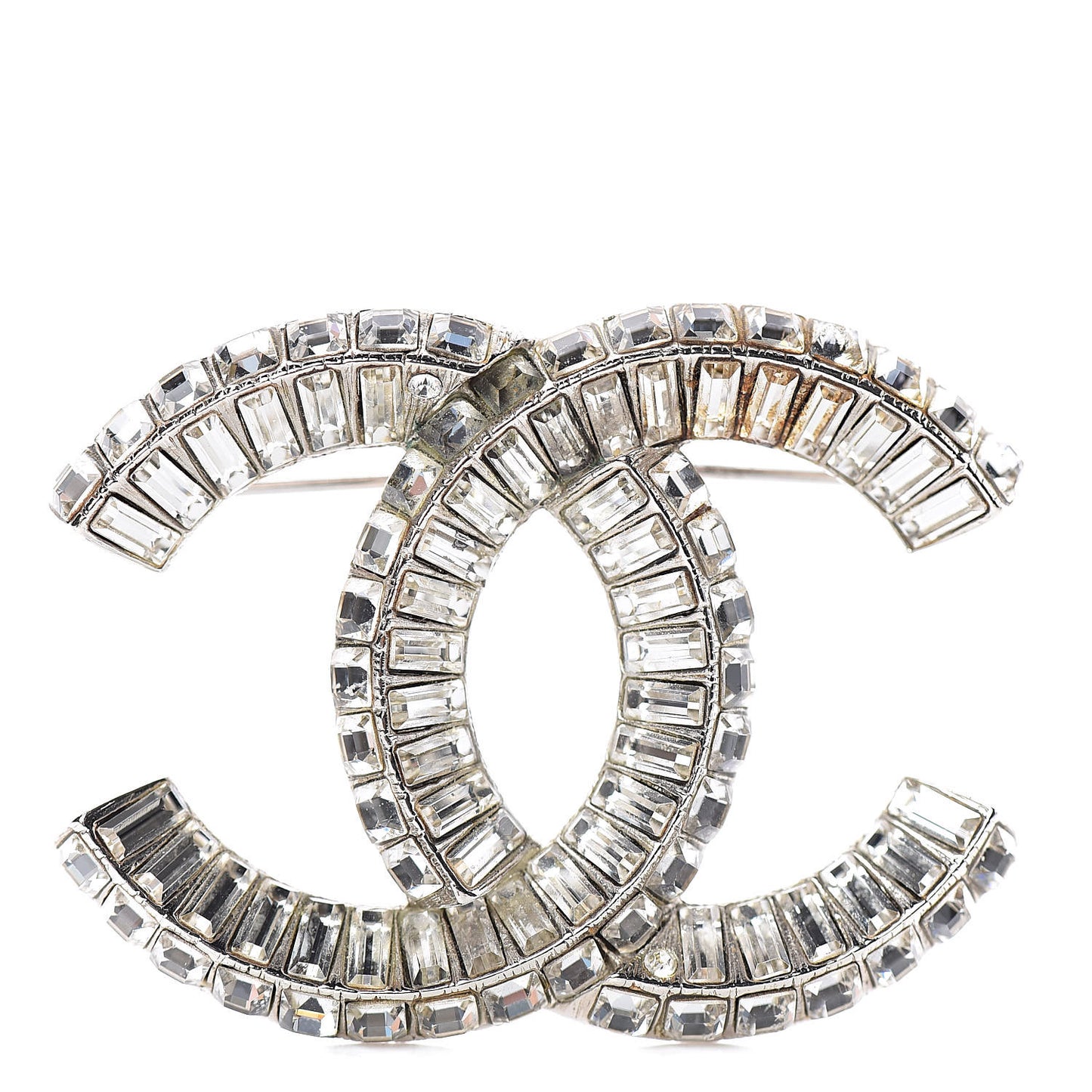 Baguette Crystal CC Brooch Silver