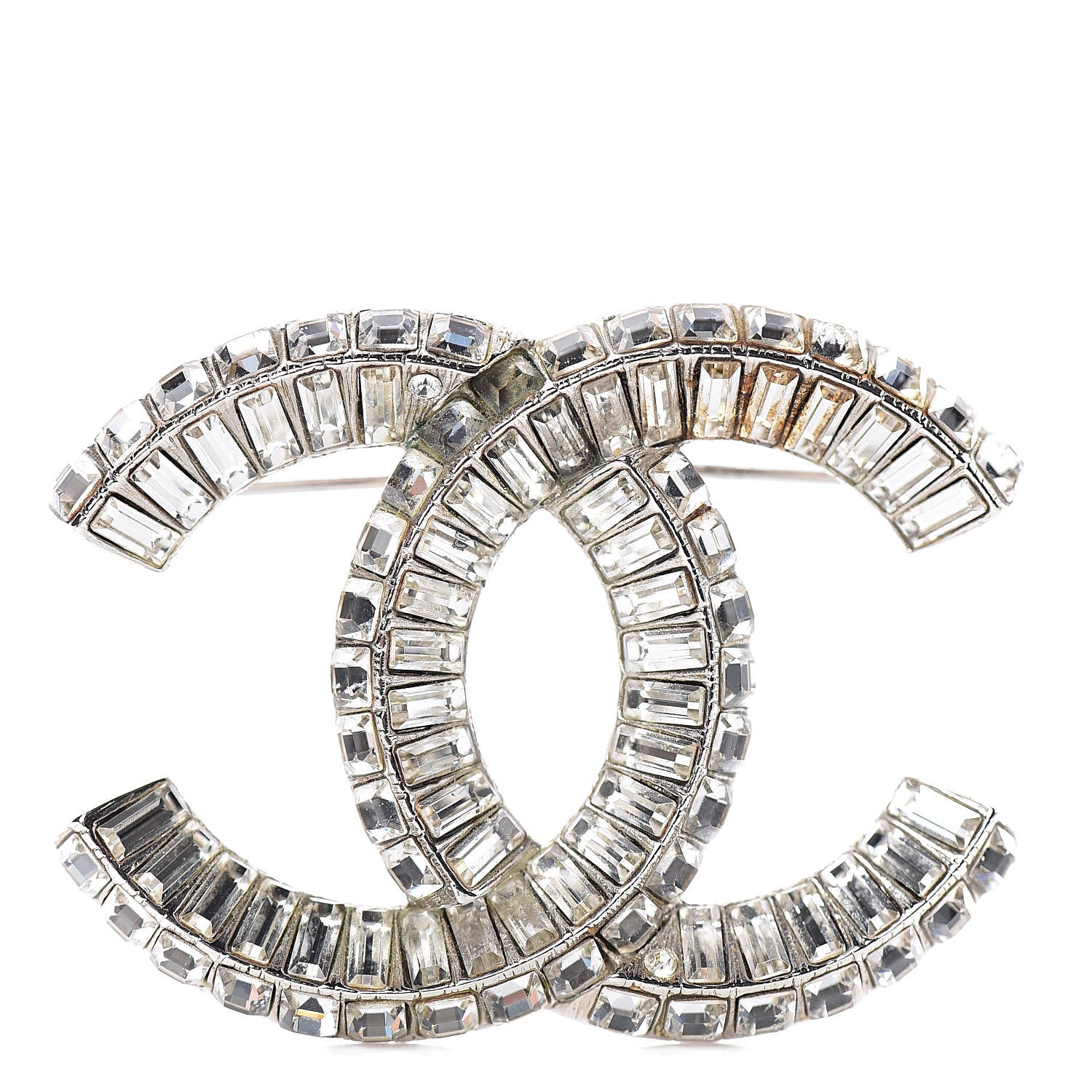 Chanel Baguette Crystal CC Brooch Silver 1 of 4