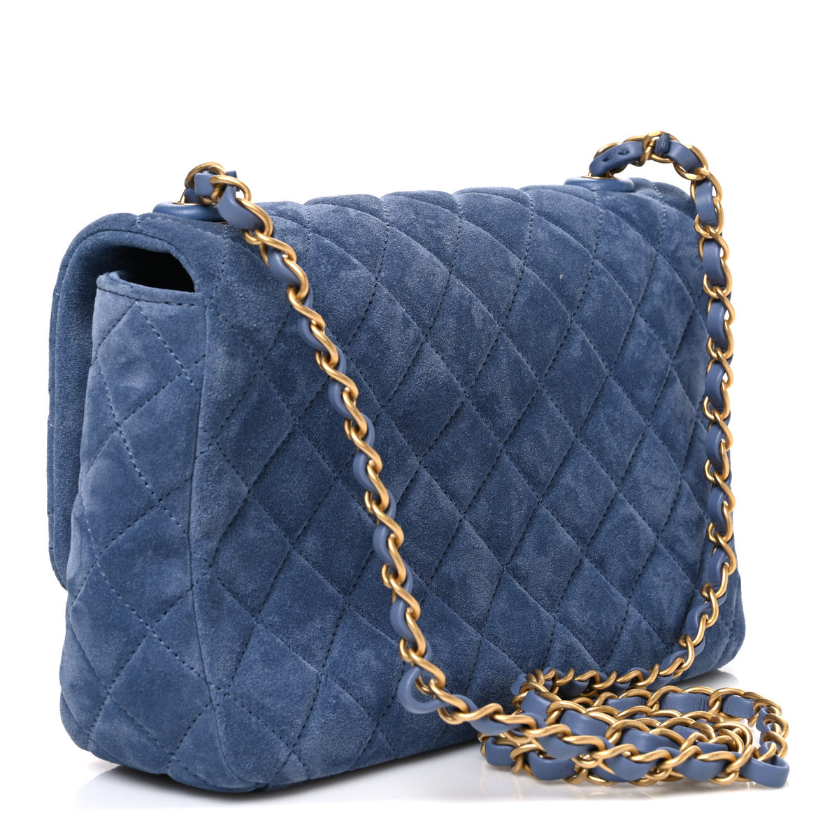 Suede Quilted Medium Flap Blue