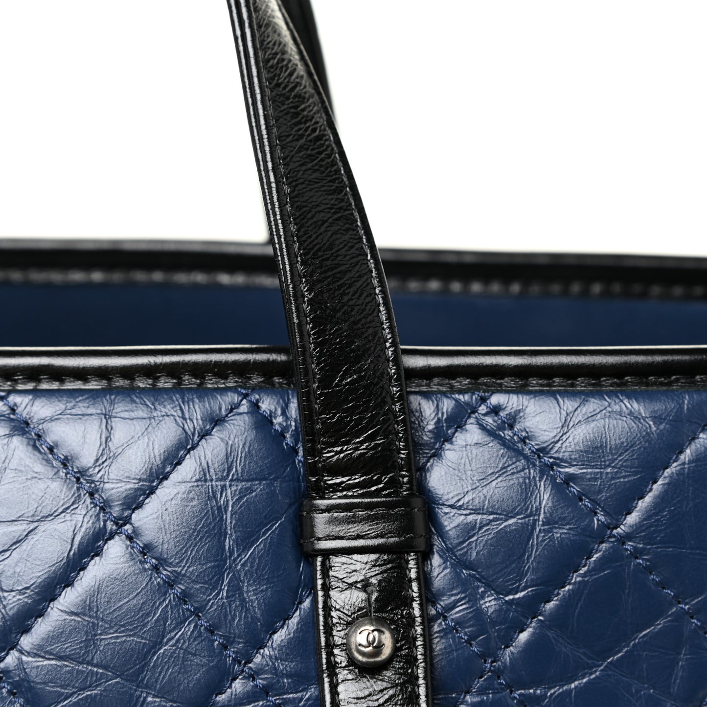 Aged Calfskin Quilted Large Gabrielle Shopping Tote Navy Black