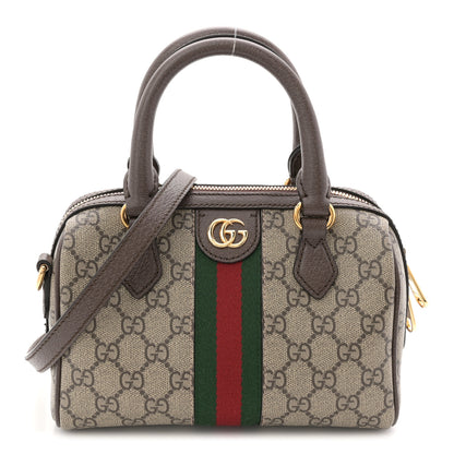 Gucci GG Supreme Monogram Textured Dollar Calfskin Web Mini Ophidia Top Handle Bag Beige Ebony New Acero 1 of 11