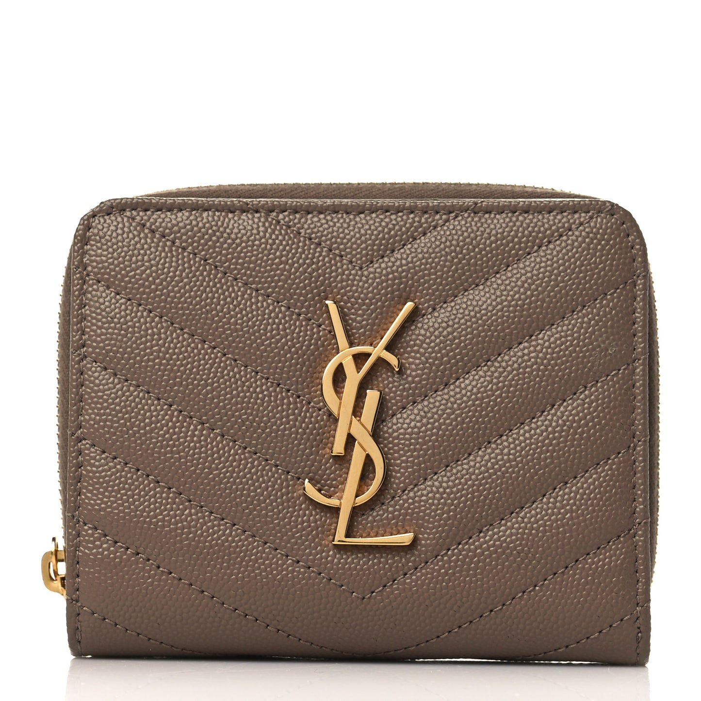 Grain De Poudre Matelasse Chevron Monogram Compact Bi-Fold Wallet Taupe