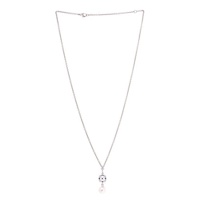Mikimoto 18K White Gold Diamond Blue Sapphire Akoya Pearl 8mm Drop Pendant Necklace 2 of 5