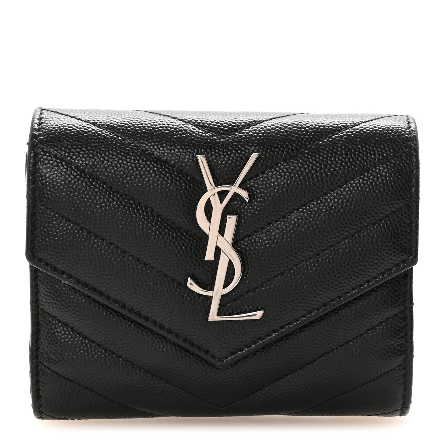 Grain De Poudre Matelasse Chevron Monogram Compact Tri Fold Wallet Black