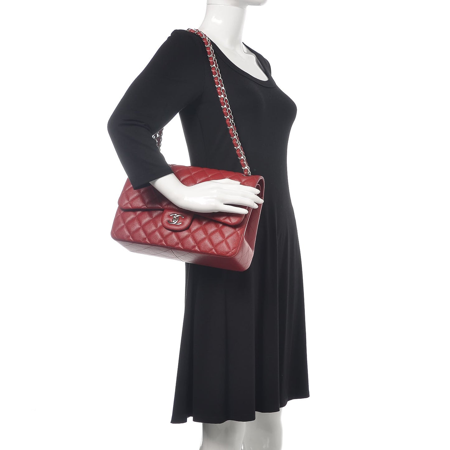 Caviar Quilted Jumbo Double Flap Red