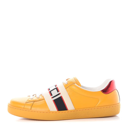 Gucci Calfskin Stripe Mens New Ace Sneakers 8.5 Crop Ecru Red Flame 1 of 8