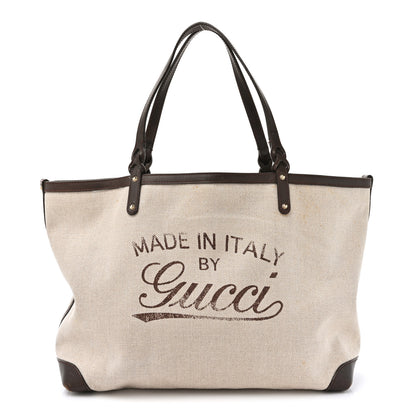 Gucci Linen Canvas Large Craft Logo Tote Brown 1 of 19