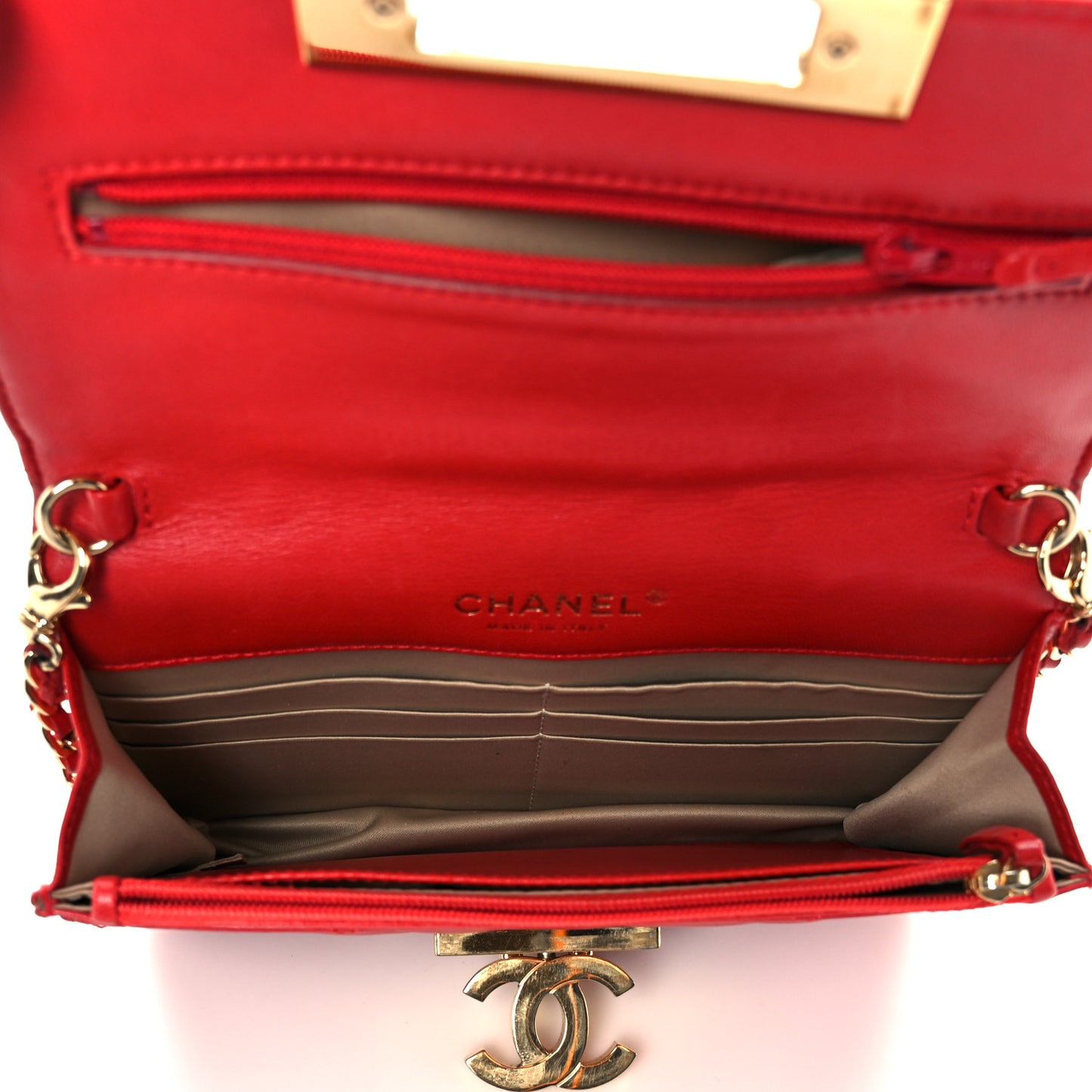 Lambskin Quilted Golden Class Wallet on Chain WOC Red