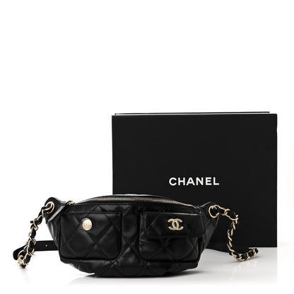 Chanel Shiny Aged Calfskin Quilted CC Pockets Jacket Waist Belt Bag Black 10 of 10
