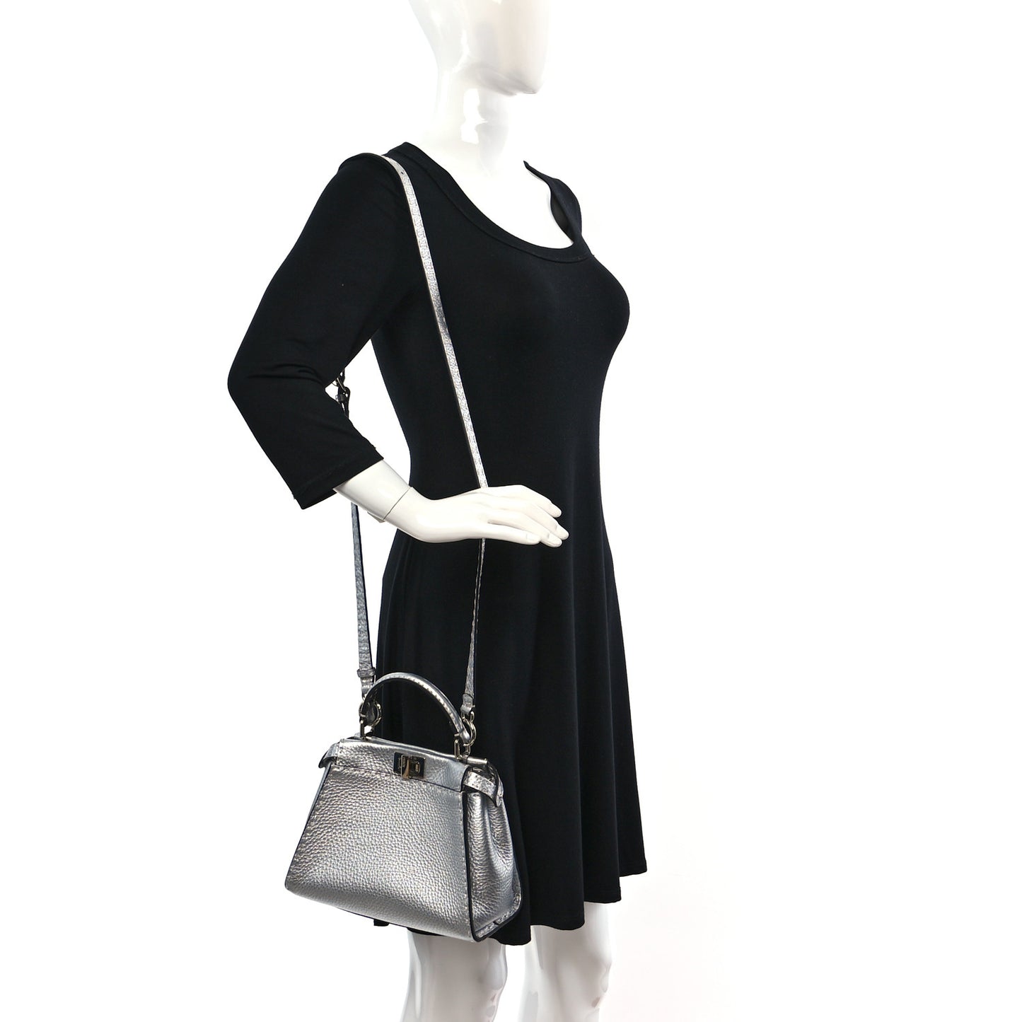 Cuoio Romano Lux Selleria Mini Peekaboo Iconic Satchel Argento