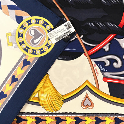 Hermes Silk Harnais De Coeur Scarf 90 Bleu Black Creme Anthracite 3 of 3