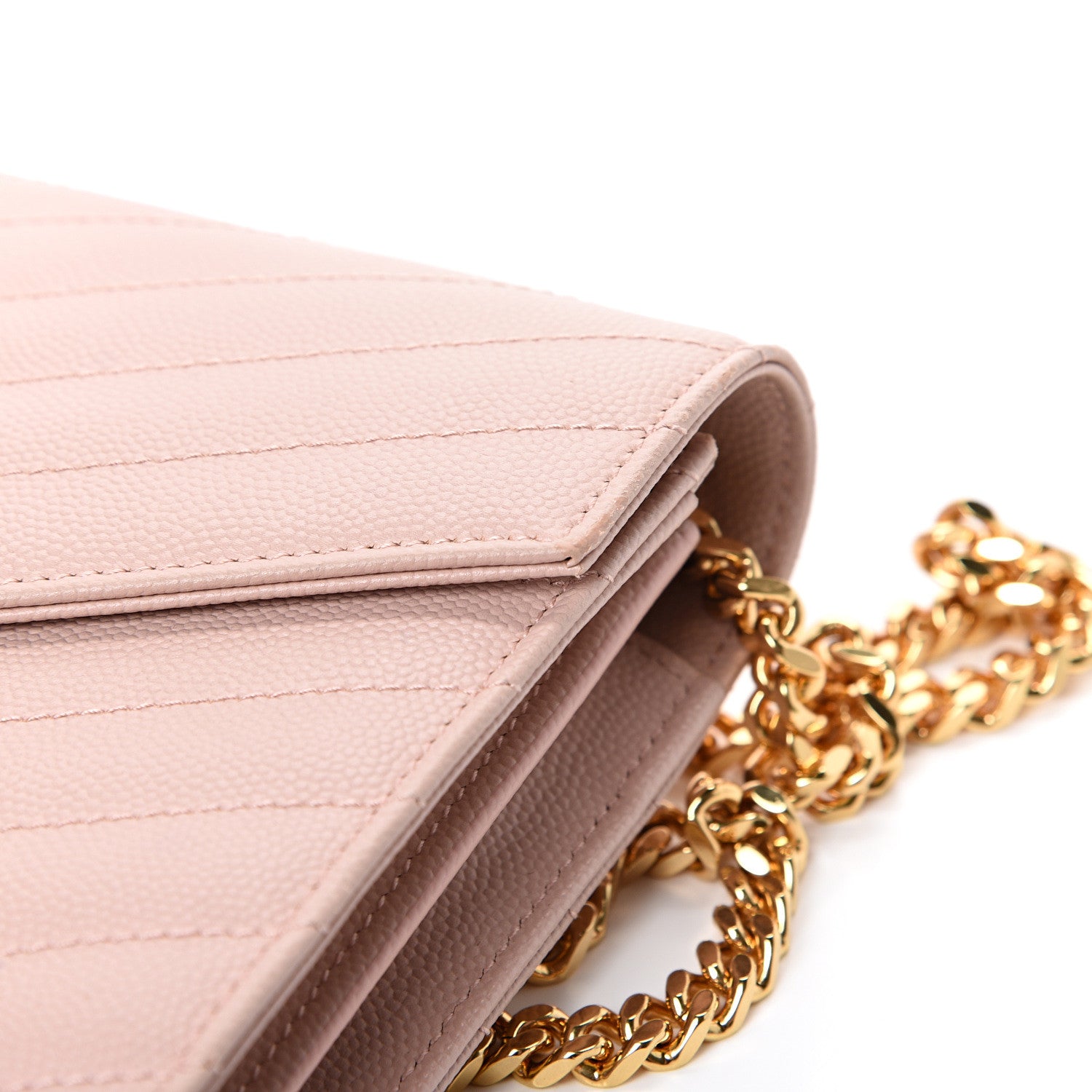 Saint Laurent Grain De Poudre Matelasse Chevron Monogram Chain Wallet Pale Blush 10 of 13