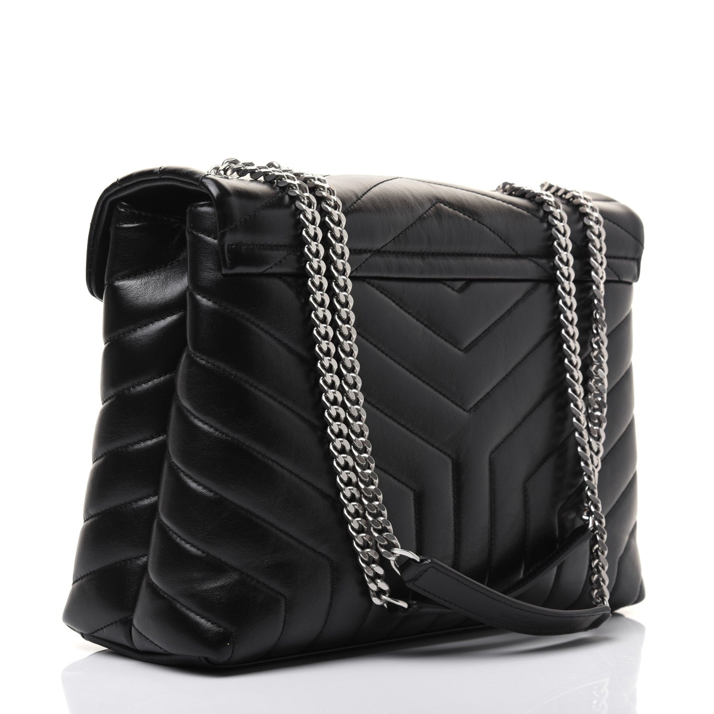 Calfskin Y Quilted Monogram Medium Loulou Chain Satchel Black