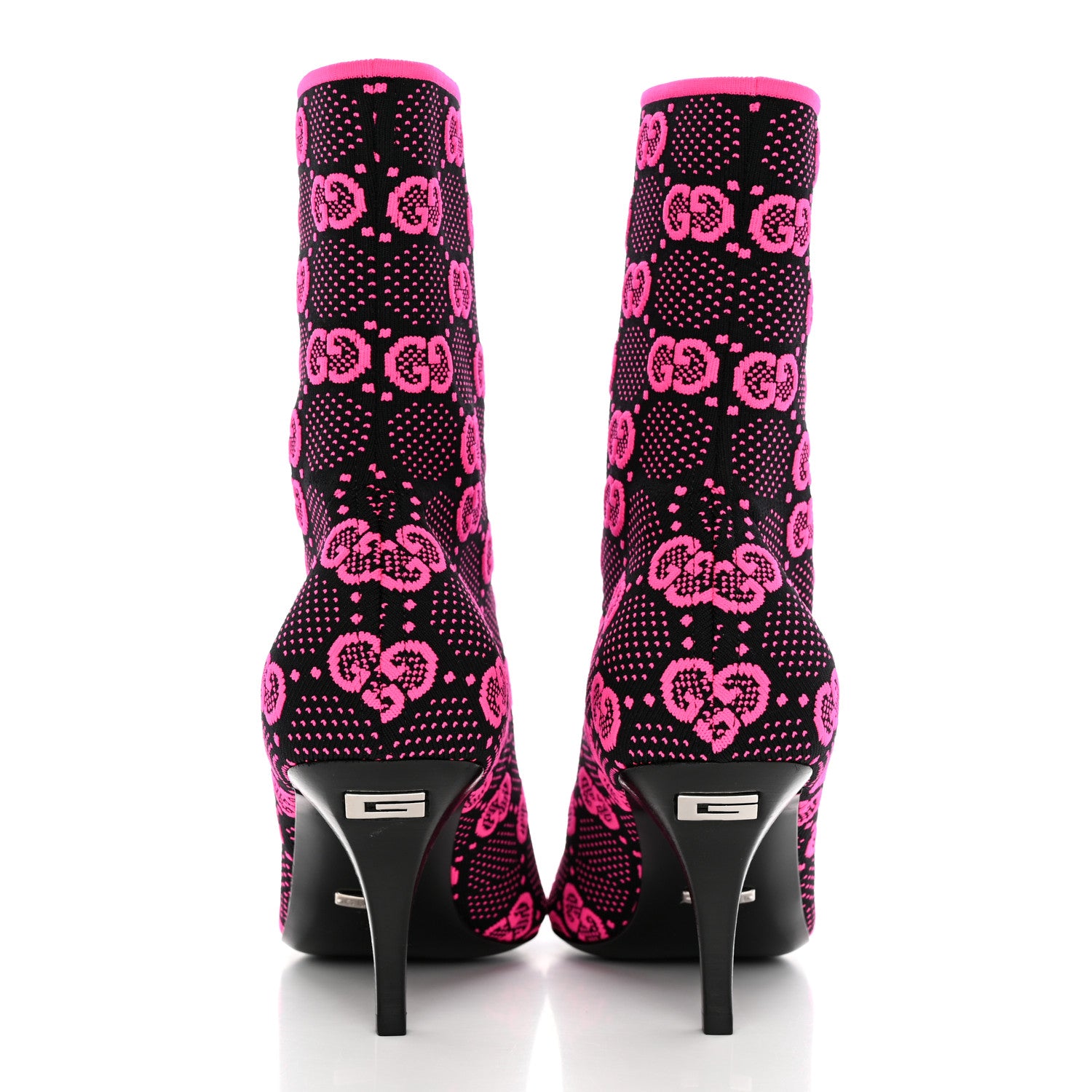 Gucci Technical Jersey Knit GG Monogram Square G 75mm Ankle Boots 38 Black Neon Fucsia 4 of 9