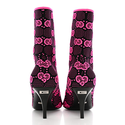 Gucci Technical Jersey Knit GG Monogram Square G 75mm Ankle Boots 38 Black Neon Fucsia 4 of 9