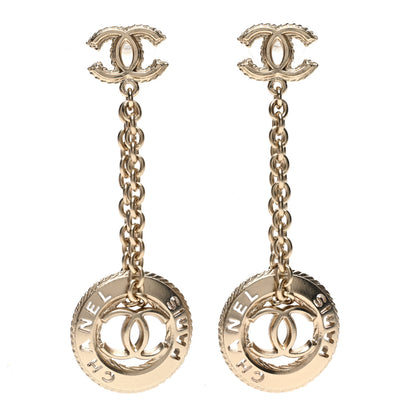 Chanel Medallion CC Drop Earrings Light Gold 1 of 4