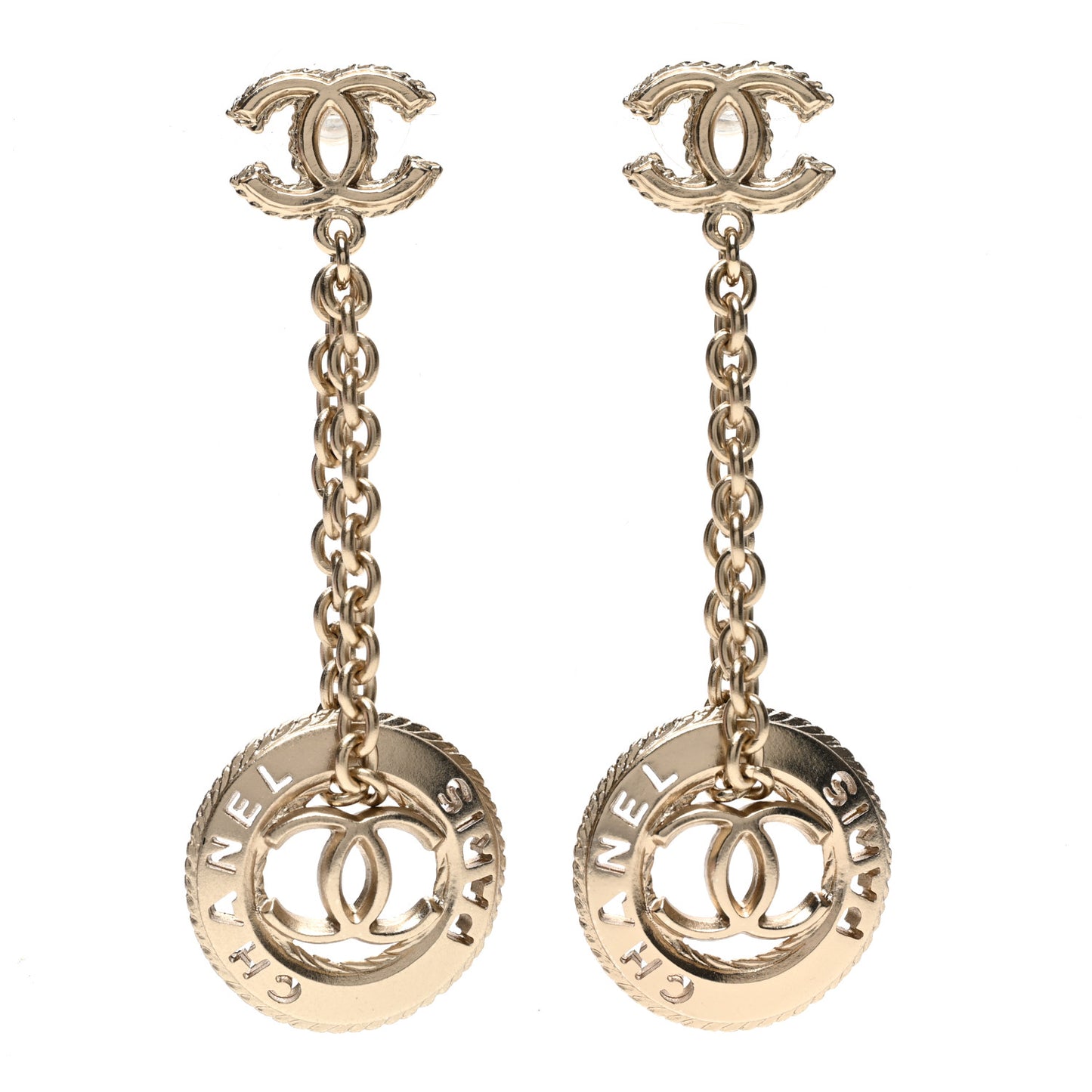 Medallion CC Drop Earrings Light Gold