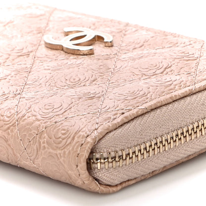 Chanel Calfskin Camellia Embossed Zip Coin Purse Beige 10 of 10